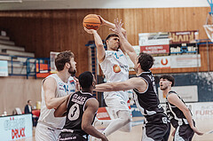 Basketball, Basketball Superliga 2023/24 , Qualifikationsrunde 10, Oberwart Gunners, Kapfenberg Bulls, Daniel Koeppel (14), Reudale Shamaar Williams (3), Jonathan Knessl (12), Nemanja Krstic (22)
