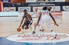 Basketball, Basketball Superliga 2023/24 , Qualifikationsrunde 10, Oberwart Gunners, Kapfenberg Bulls, Reudale Shamaar Williams (3), Sebastian Kaeferle (7), Shaquille Rombley (5)
