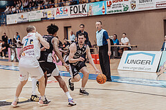 Basketball, Basketball Superliga 2023/24 , Qualifikationsrunde 10, Oberwart Gunners, Kapfenberg Bulls, Sebastian Kaeferle (7), Urald King (20), Noah Baumann (4)