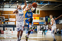 Basketball, bet-at-home Basketball Superliga 2021/22, Platzierungsrunde Spiel 4, Oberwart Gunners, SKN St. Pölten, Mate Mandic (55)