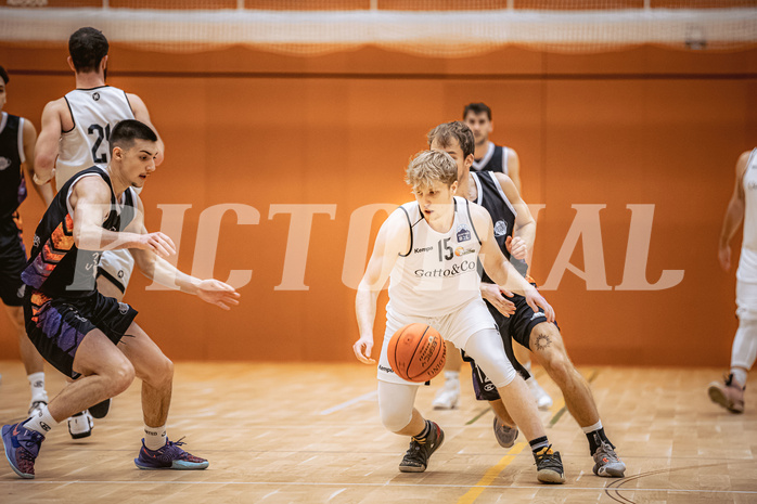 Basketball, Basketball Zweite Liga 2022/23, Grunddurchgang 12.Runde, Basket Flames, Vienna United, Bruno Golino (3), Benjamin Rabl (15)