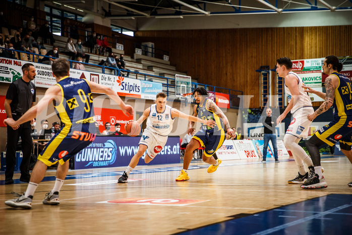 Basketball, bet-at-home Basketball Superliga 2021/22, Platzierungsrunde Spiel 8, Oberwart Gunners, UBSC Graz, Jonathan Knessl (12)