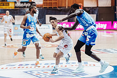 Basketball, Basketball Superliga 2023/24, Grunddurchgang 17.Runde, Oberwart Gunners, SKN St. Poelten, Michael Anthony Randolph Jr. (5), Magdy Aboud-Ahmed(6), Ajiri Ogemuno-Johnson (10)