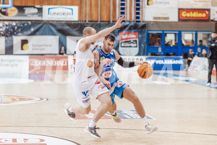 Basketball, Basketball Superliga 2023/24, Grunddurchgang 17.Runde, Oberwart Gunners, SKN St. Poelten, Sebastian Kaeferle (7), Matej Kavas (40)