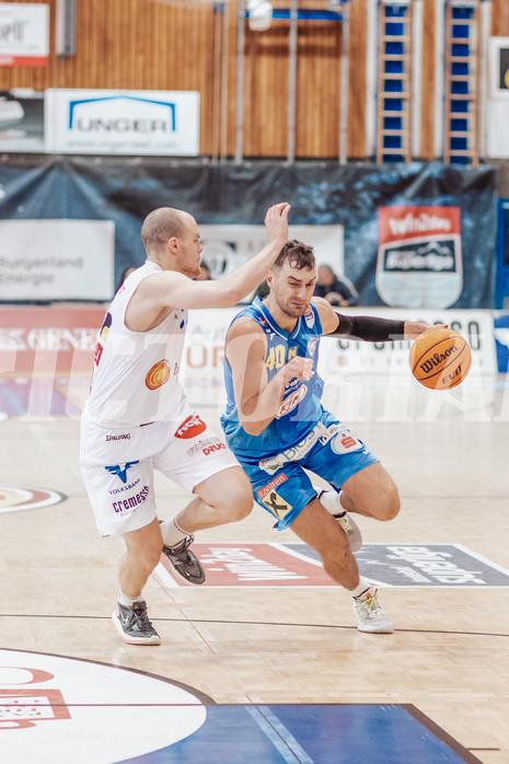 Basketball, Basketball Superliga 2023/24, Grunddurchgang 17.Runde, Oberwart Gunners, SKN St. Poelten, Sebastian Kaeferle (7), Matej Kavas (40)