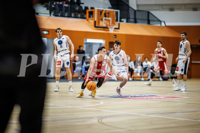 Basketball, Win2Day Superliga 2023/24, Grunddurchgang 17.Runde, Vienna Timberwolves, BC Vienna, Mustafa Hassan Zadeh (1), Jakob Konzet (5)