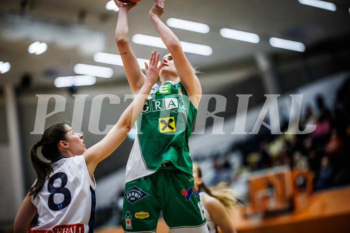 Basketball, Win2Day Basketball Damen Superliga 2023/24, Grunddurchgang 8.Runde, Vienna Timberwolves, UBI Graz, Aleksandra Novakovic (8), Simone Sill (15)