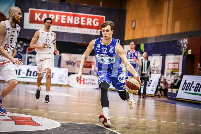 Basketball, bet-at-home Basketball Superliga 2020/21, Platzierungsrunde 9.Runde, Kapfenberg Bulls, Oberwart Gunners, Jonathan Knessl (12)