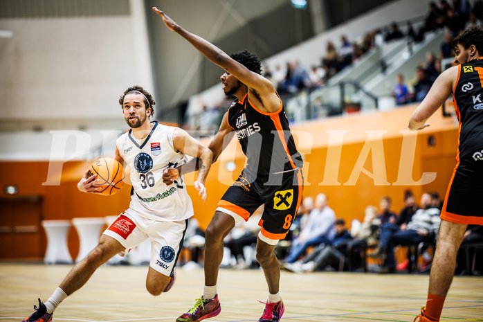 Basketball, Win2Day Superliga 2023/24, Grunddurchgang 19.Runde, Vienna Timberwolves, Fürstenfeld Panthers, Oscar Schmit (36), Dylan Causwell (8)