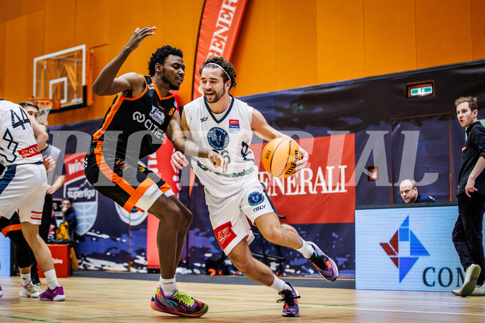 Basketball, Win2Day Superliga 2023/24, Grunddurchgang 19.Runde, Vienna Timberwolves, Fürstenfeld Panthers, Dylan Causwell (8), Oscar Schmit (36)