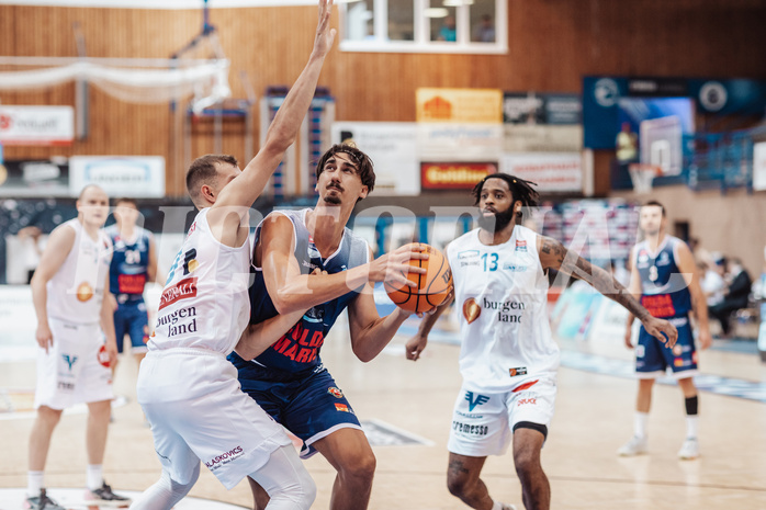 Basketball, Basketball Superliga 2023/24, Grundduchgang Runde 1., Oberwart Gunners, BBC Nord Dragonz, Edi Patekar (9), Mario Spaleta (15), Kris Monroe (13)