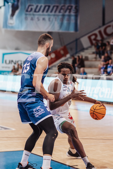 Basketball, Basketball Superliga 2023/24, Grundduchgang Runde 1., Oberwart Gunners, BBC Nord Dragonz, Tino Sebalj (13), James Graham (11)