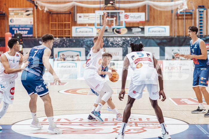 Basketball, Basketball Superliga 2023/24, Grundduchgang Runde 1., Oberwart Gunners, BBC Nord Dragonz, Magdy Aboud-Ahmed (6), David Trukesitz (7), Edi Patekar (9), Valentin Pasterk (6), Mario Spaleta (15)