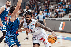 Basketball, Basketball Superliga 2023/24, Grundduchgang Runde 1., Oberwart Gunners, BBC Nord Dragonz, Lukas Hahn (25), Kris Monroe (13)