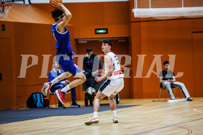 Basketball, Basketball Zweite Liga 2024/25, Grunddurchgang 21.Runde, Vienna Timberwolves, Kufstein Towers, Aleksander Mlodianovski (1), Jakob Konzet (5)