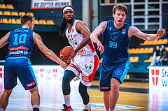 Basketball, Win2Day Superliga 2022/23, Grunddurchgang 21.Runde, BC GGMT Vienna, Vienna Timberwolves, Carlos Novas Mateo (2), Jonas John (99)
