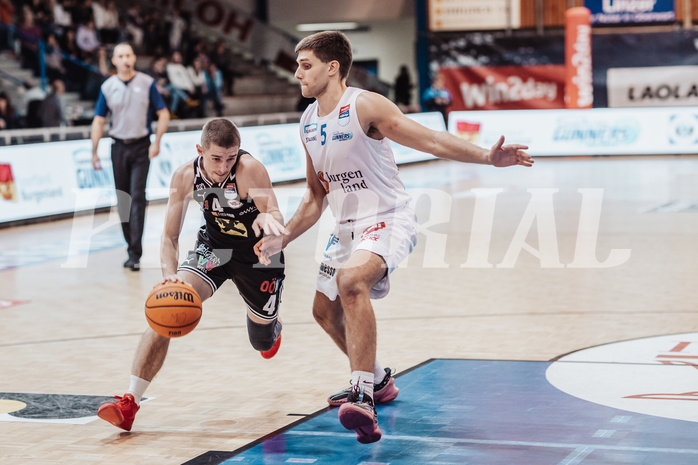 Basketball, Basketball Superliga 2023/24, Gunddurchgang 9. Runde, Oberwart Gunners, Flyers Wels, Gavrilo Tepic (4), Simun Kovac (5)