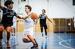 Basketball, Basketball Zweite Liga 2023/24, Grunddurchgang 8.Runde, Deutsch Wagram Alligators, Basket Flames, Dean-Leon Cantor (9), Simon Marek (11)