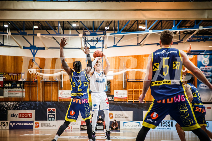 Basketball, bet-at-home Basketball Superliga 2021/22, Grunddurchgang Runde 12, Oberwart Gunners, UBSC Graz, Jonathan Knessl (12)