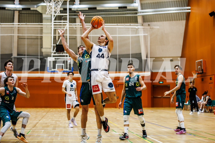 Basketball, Basketball Zweite Liga 2024/25, Grunddurchgang 12.Runde, Vienna Timberwolves, Dornbirn Lions, Davids Grinbergs (11), Ivor Kuresevic (44)