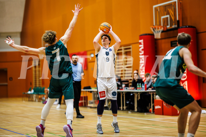Basketball, Basketball Zweite Liga 2024/25, Grunddurchgang 12.Runde, Vienna Timberwolves, Dornbirn Lions, Laurynas Vitosis (7), Philipp D'Angelo (9)