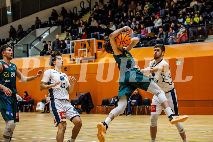 Basketball, Basketball Zweite Liga 2024/25, Grunddurchgang 12.Runde, Vienna Timberwolves, Dornbirn Lions, Pauls Miglinieks (2), Maximilian Seher (16)