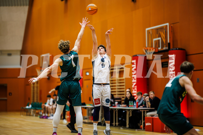 Basketball, Basketball Zweite Liga 2024/25, Grunddurchgang 12.Runde, Vienna Timberwolves, Dornbirn Lions, Laurynas Vitosis (7), Philipp D'Angelo (9)