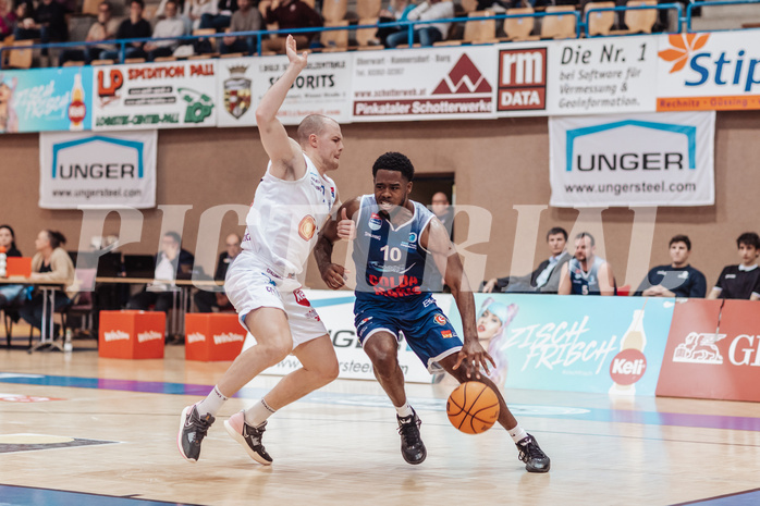Basketball, Basketball Superliga 2023/24 , Qualifikationsrunde 4, Oberwart Gunners, BBC Nord Dragonz, Sebastian Kaeferle (7), Austen Awosika (10)