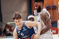 Basketball, Basketball Superliga 2023/24 , Qualifikationsrunde 4, Oberwart Gunners, BBC Nord Dragonz, Valentin Pasterk (6), Kris Monroe (13)