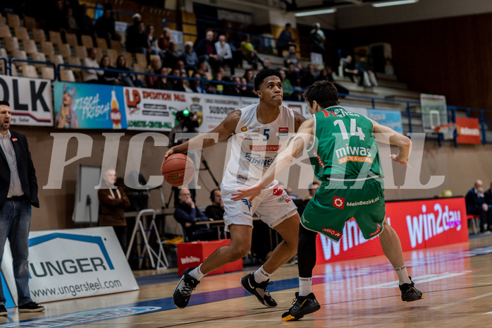 Basketball, Basketball Superliga 2022/23, Grunddurchgang Runde 21 , Oberwart Gunners, Kapfenberg Bulls, Rob Howard (5), Tobias Schrittwieser (14)