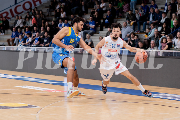 Basketball, Basketball Superliga 2022/23, Grunddurchgang Runde 20 , Oberwart Gunners, Flyers Wels, Rashaan Gyulain Mbemba (12), Derek Hanes (14)