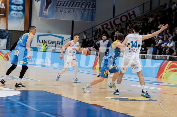 Basketball, Basketball Superliga 2022/23, Grunddurchgang Runde 20 , Oberwart Gunners, Flyers Wels, Philip Jalapoor (5), Magdy Aboud-Ahmed(6)