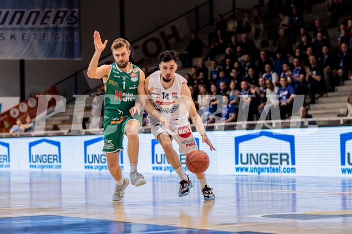 Basketball, Basketball Superliga 2022/23, Grunddurchgang Runde 21 , Oberwart Gunners, Kapfenberg Bulls, Sean Flood (1), Derek Hanes (14)