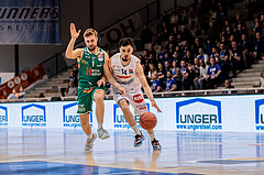Basketball, Basketball Superliga 2022/23, Grunddurchgang Runde 21 , Oberwart Gunners, Kapfenberg Bulls, Sean Flood (1), Derek Hanes (14)