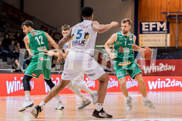 Basketball, Basketball Superliga 2022/23, Grunddurchgang Runde 21 , Oberwart Gunners, Kapfenberg Bulls, Nemanja Krstic (12), Rob Howard (5), Sean Flood (1)