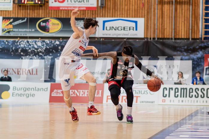 Basketball, Basketball Superliga 2022/23, Platzierungsrunde 3, Oberwart Gunners, BC Vienna, Jonathan Wess (4), Jahenns Manigat (21)