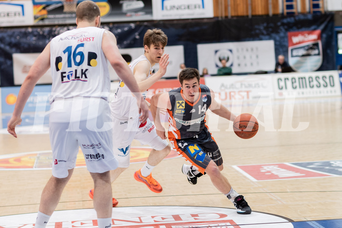 Basketball, Basketball Superliga 2022/23, Platzierungsrunde 10, Oberwart Gunners, Klosterneuburg Dukes, Renato Poljak (16), Florian Koeppel (8), Valentin Bauer (14)