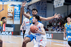 Basketball, Basketball Superliga 2022/23, Grunddurchgang Runde 20 , Oberwart Gunners, Flyers Wels, John Joseph Rauch (11), Rashaan Gyulain Mbemba (12), Derek Hanes (14), Philip Jalapoor (5)