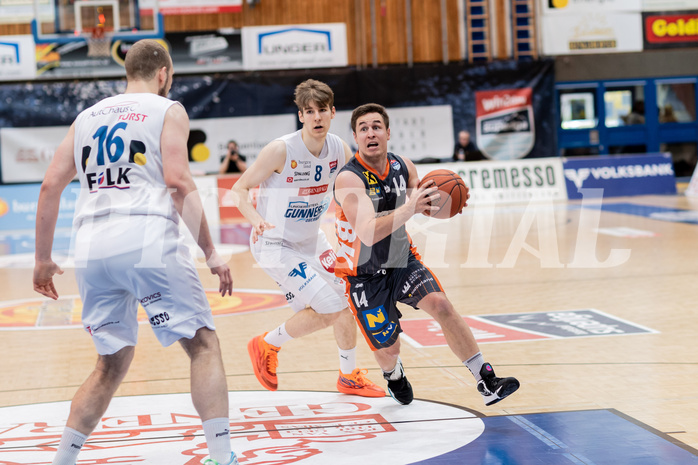 Basketball, Basketball Superliga 2022/23, Platzierungsrunde 10, Oberwart Gunners, Klosterneuburg Dukes, Renato Poljak (16), Florian Koeppel (8), Valentin Bauer (14)
