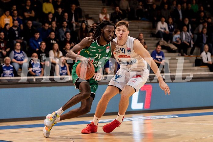 Basketball, Basketball Superliga 2022/23, Grunddurchgang Runde 21 , Oberwart Gunners, Kapfenberg Bulls, Lesley Varner (21), Brock Gardner (10)