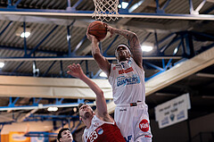 Basketball, Basketball Superliga 2022/23, Grunddurchgang Runde 20 , Oberwart Gunners, Flyers Wels, Emilio Banic (23), Rob Howard (5)