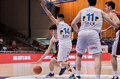 Basketball, Basketball Superliga 2022/23, Grunddurchgang Runde 20 , Oberwart Gunners, Flyers Wels, Aleksej Kostic (6), Derek Hanes (14)