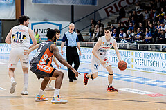 Basketball, Basketball Superliga 2022/23, Platzierungsrunde 10, Oberwart Gunners, Klosterneuburg Dukes, John Joseph Rauch (11), Arnold Fripp (3), Lennart Burgemeister (10), Jonathan Wess (4)