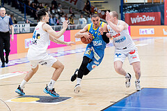 Basketball, Basketball Superliga 2022/23, Grunddurchgang Runde 20 , Oberwart Gunners, Flyers Wels, Derek Hanes (14), Philip Jalapoor (5), Sebastian K