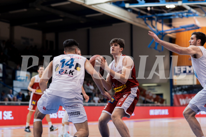 Basketball, Basketball Superliga 2022/23, Grunddurchgang Runde 20 , Oberwart Gunners, Flyers Wels, Aleksej Kostic (6), Derek Hanes (14)