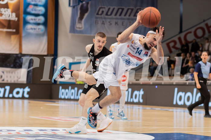 Basketball, Basketball Superliga 2022/23, Platzierungsrunde 5, Oberwart Gunners, Flyers Wels, Derek Hanes (14)