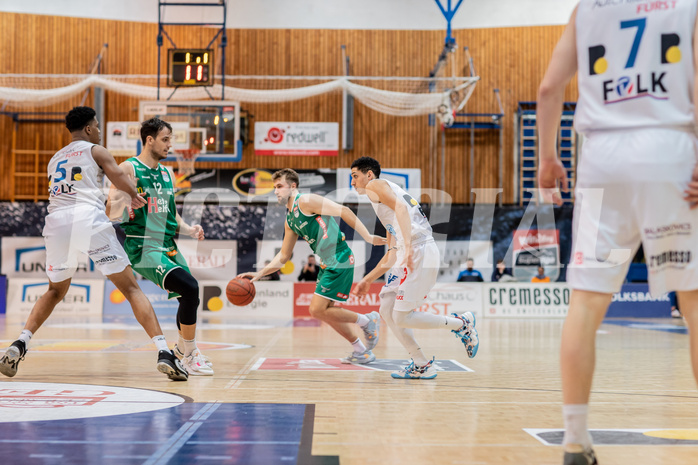 Basketball, Basketball Superliga 2022/23, Grunddurchgang Runde 21 , Oberwart Gunners, Kapfenberg Bulls, Rob Howard (5), Nemanja Krstic (12), Sean Flood (1), Magdy Aboud-Ahmed(6)