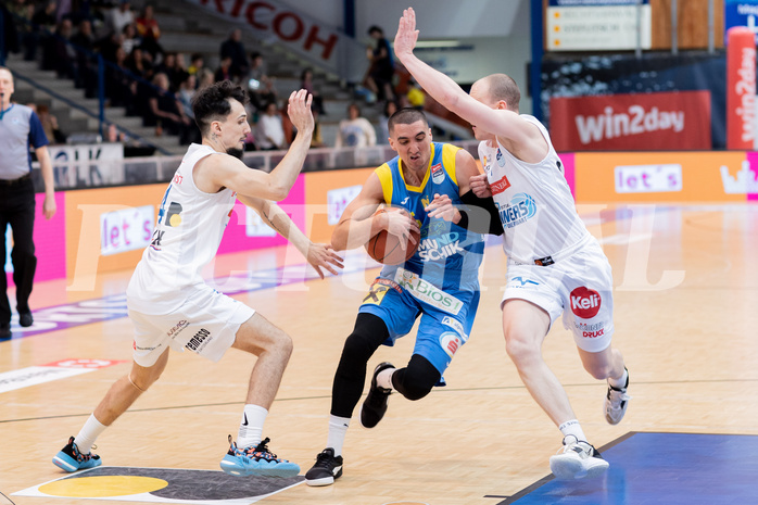 Basketball, Basketball Superliga 2022/23, Grunddurchgang Runde 20 , Oberwart Gunners, Flyers Wels, Derek Hanes (14), Philip Jalapoor (5), Sebastian K