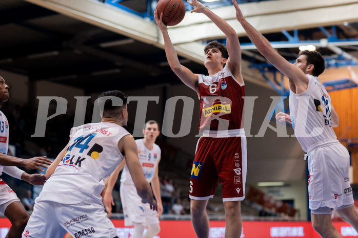 Basketball, Basketball Superliga 2022/23, Grunddurchgang Runde 20 , Oberwart Gunners, Flyers Wels, Aleksej Kostic (6), Derek Hanes (14)