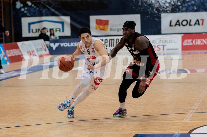 Basketball, Basketball Superliga 2022/23, Platzierungsrunde 3, Oberwart Gunners, BC Vienna, Magdy Aboud-Ahmed(6), Jahenns Manigat (21)